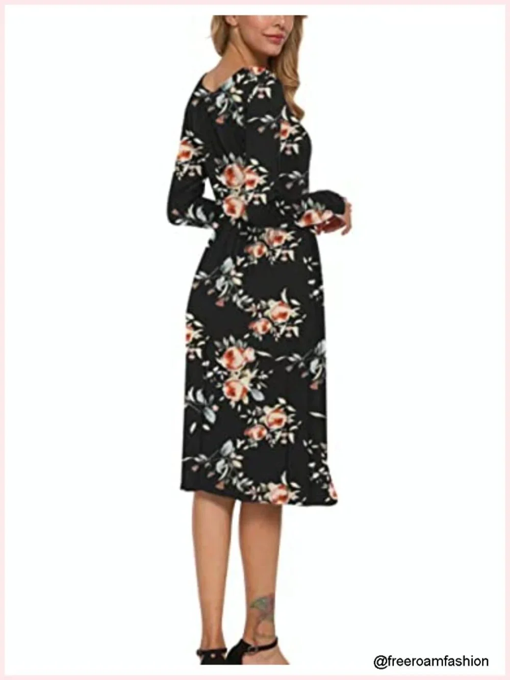 Long Sleeve Midi Dress Loose with Pockets Casual Soft Stretchy Knit Round Neck